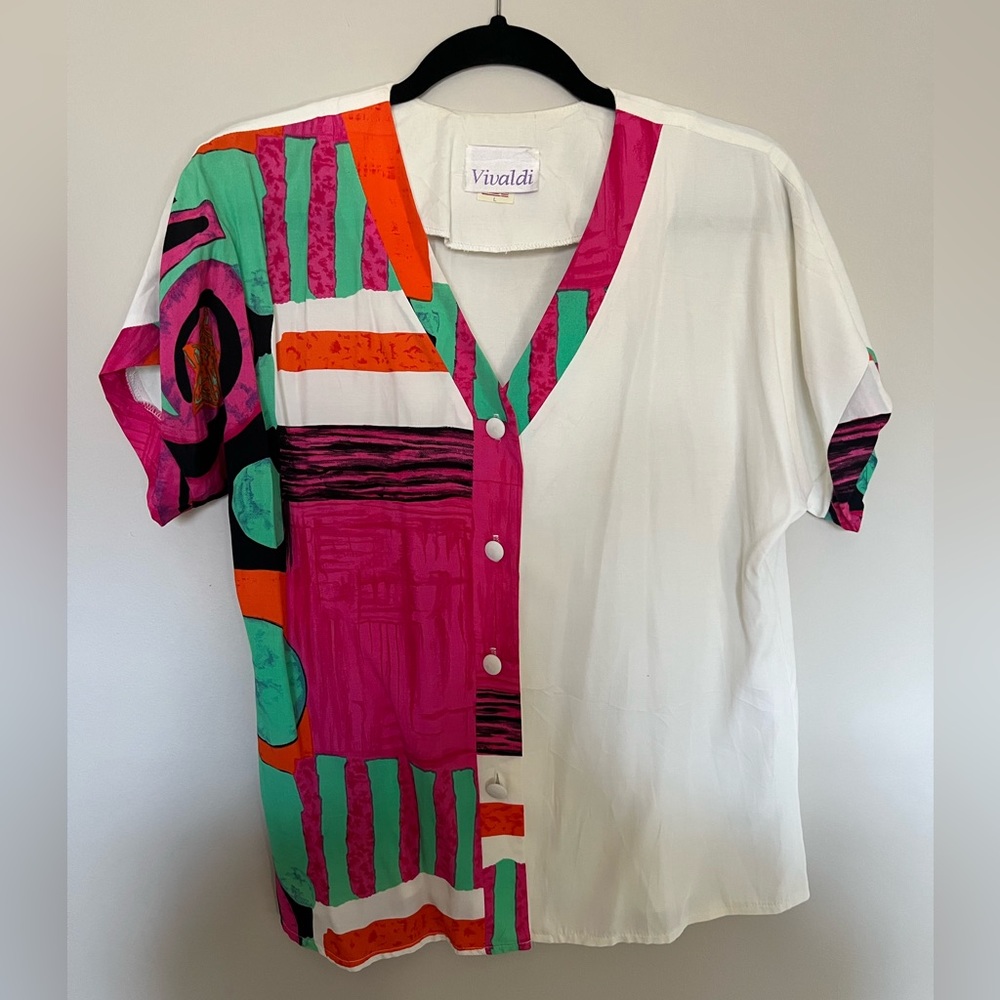 Vintage Funky Unique Colorful Rayon Top